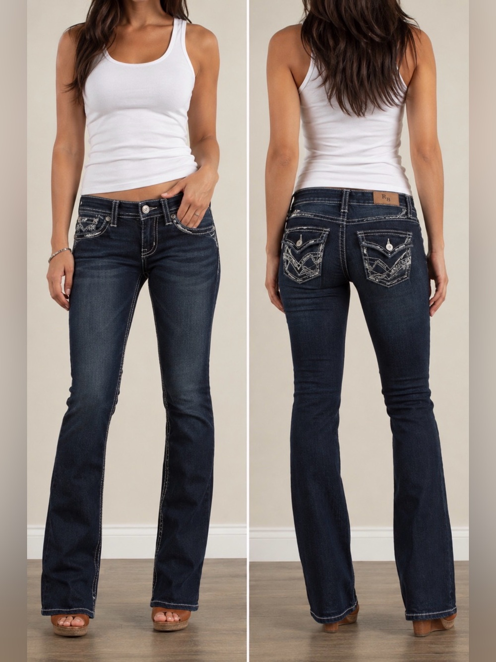 Royal Blue Dark Wash Bootcut Jeans White Contrast Stitching Size 3